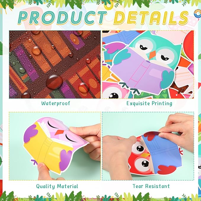 Pasimy Reading Bulletin Board Decorations Fall Classroom Decor Library Bulletin Board Set Owl Paper Cutouts Colorful Book Border Trim for Autumn Halloween Back to School Home Office Wall Door Supplies