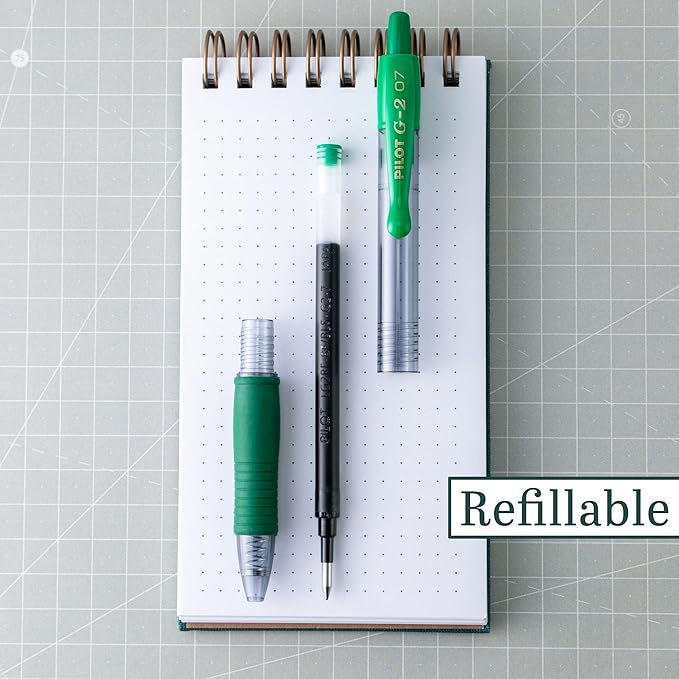 Pilot G2 Premium Gel Roller Pens, Fine Point 0.7 mm, Green Ink Pens Fine Point, Pack of 12 - Ideal for School, Journaling, and Office Writing