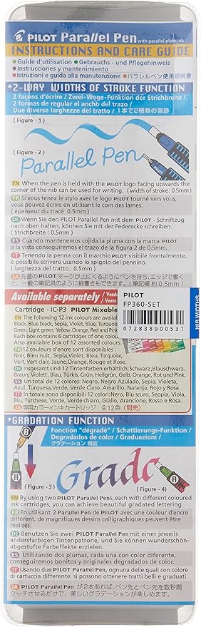 Pilot Parallel 4 Nib Calligraphy Pen Set, 1.5mm, 2.4mm, 3.8mm & 6.0mm Nibs, Includes 4 Black & 4 Red Ink Cartridges (90078)