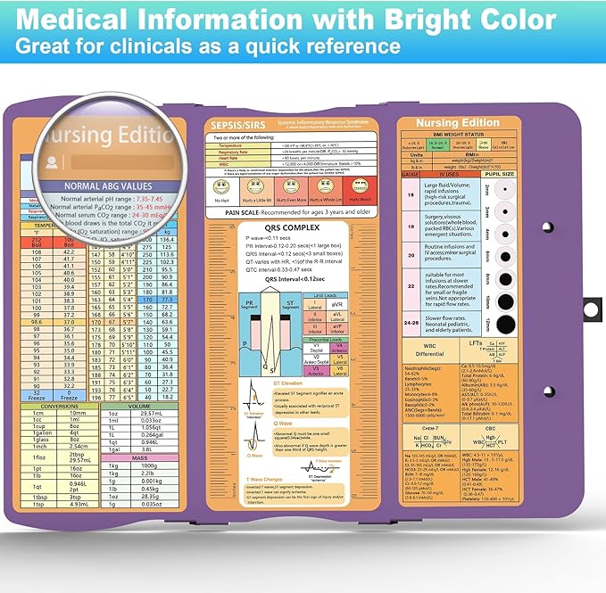 Clipboards Nursing Clipboard Trifold Foldable, 3 Layers Aluminum Nurse Clipboards with Nursing Edition Cheat Sheets Folding Pocket Size for Students, Nurses and Doctors (Purple)