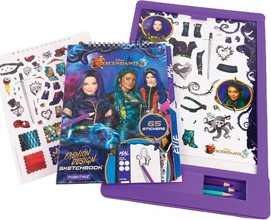 Make It Real Disney Descendants 3 Fashion Design Tracing Light Table for Girls - 9-Piece Set with Sketchbook, Stickers, Tracing Pages, Light-Up Table - Creative Drawing Kit, Ages 8+