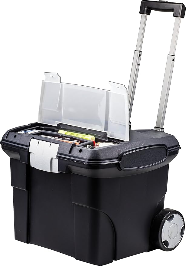 Storex Portable File Box on Wheels, 15 x 16 x 14.25 Inches, Black (61507U01C)