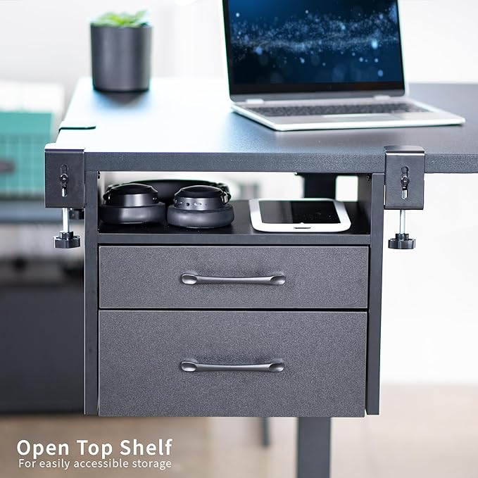 VIVO Corner Clamp-on Under Desk Drawer and Shelf System, Office Accessory Holder for Supplies, Gaming Devices, and More, Multi-Level Storage, Workstation Organizer, Black