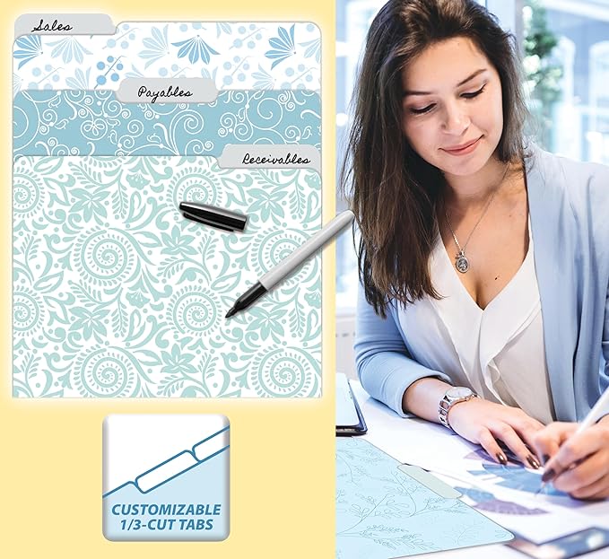 Better Office Products Decorative File Folders, 18 Pack, 9 Floral & Paisley Designs + 9 Matching Solid Colors, Heavyweight, Letter Size (9.5" x 11.5") with 1/3 Cut Tab, Laminated, Fashion Folders