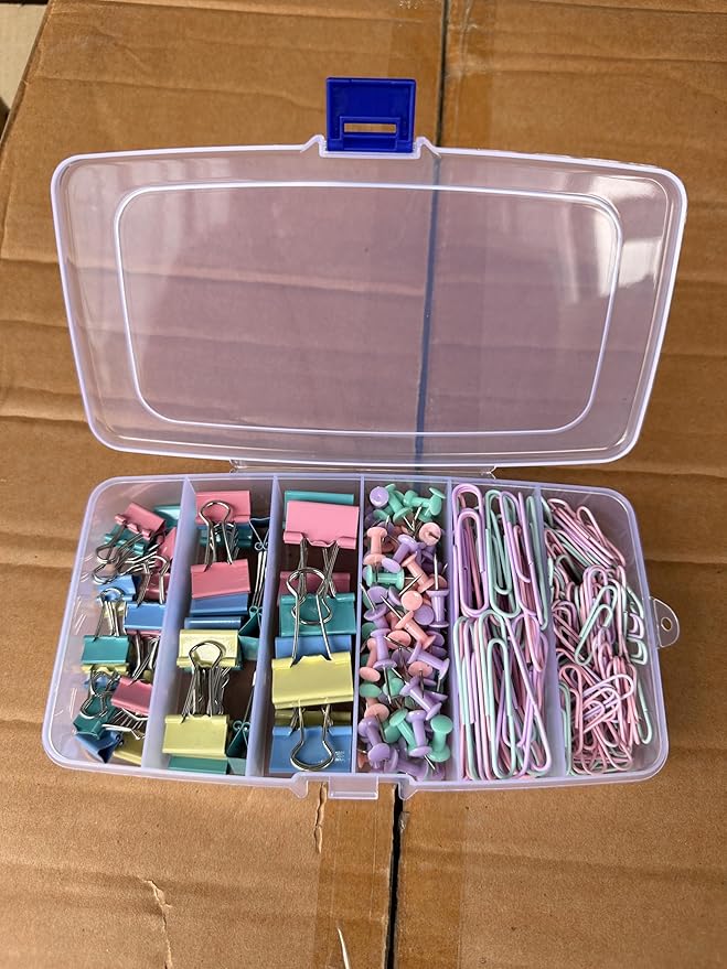 Colorful Paper Clips Binder Clips Set, 300 Pcs Assorted Sizes Binder Clips & Paper Clips Small Medium Large, Pastel Claps and Push Pins Office Supplies Kit for Paper Work and School Teacher Use
