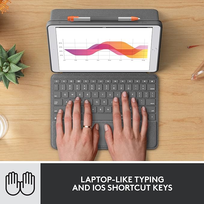Logitech Combo Touch Keyboard Case for iPad (7th gen - 2019 | 8th gen - 2020 | 9th gen - 2021) + Logitech Crayon Orange Digital Pencil for all iPads (2018 Releases and Later)