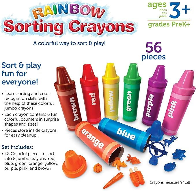 Learning Resources Rainbow Sorting Crayons - Toddler Gifts, Toddler Accessories, Jumbo Stacking Toys, Fine Motor Skills, Classroom And Preschool Activities, Montessori