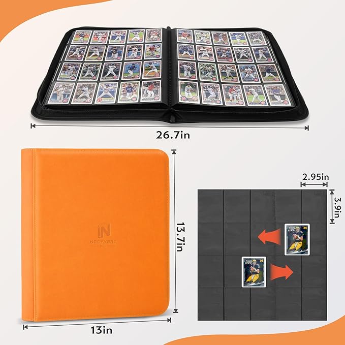 1280+ Cards 20 Pocket Card Binder Collector Card Album Trading Card Binder Ringless Trading Card Album Side Loading Compatible with TCG, Game & Sports Cards (Orange)