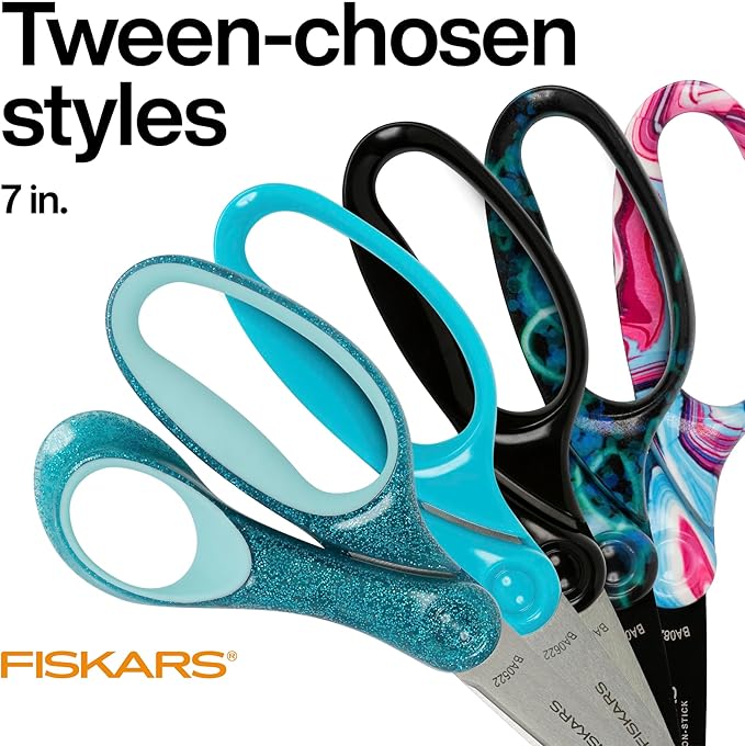 Fiskars 7" Student Scissors for Kids Ages 12-14, Scissors for School or Crafting, Back to School Supplies, Turquoise