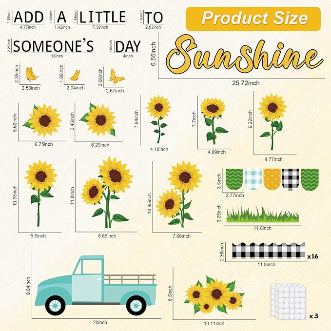 ZOIIWA Spring Sunflower Bulletin Board Decorations Summer Sunflower Truck Classroom Bulletin Board Black Plaid Borders Yellow Sunflower Cutouts Back to School Teacher Supplies School Office Wall Decor