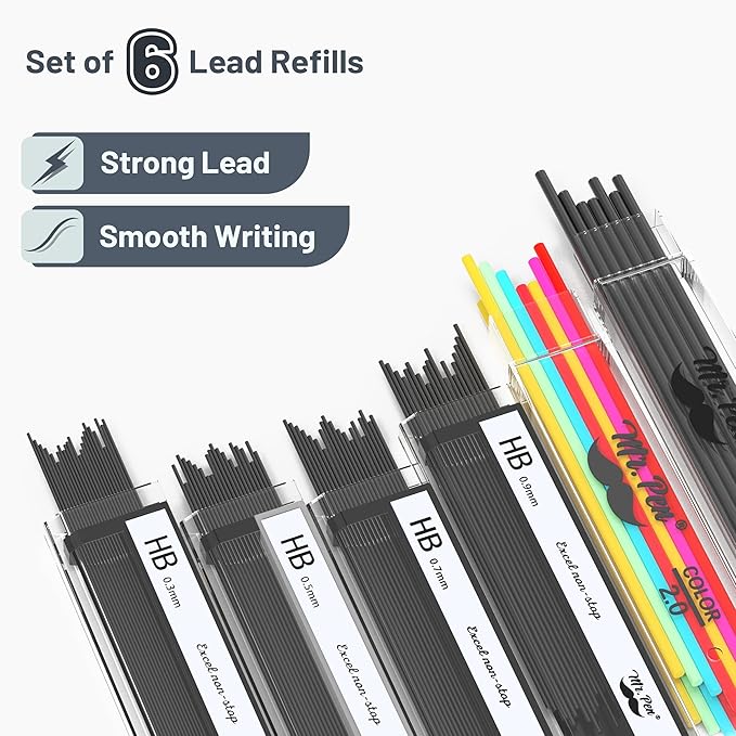 Mr. Pen- Metal Mechanical Pencil Set with Lead and Eraser Refills, 5 Sizes, Black, 0.3, 0.5, 0.7, 0.9, 2mm, Drawing Mechanical Pencils, Mechanical Pencil Metal, Drawing Pencils Mechanical (Pack of 2)