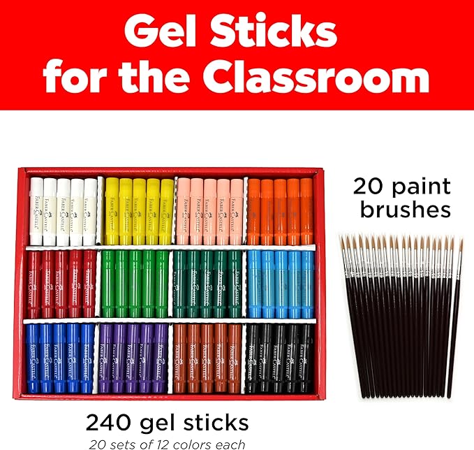Faber-Castell Gel Stick School Pack - Multi-purpose Crayons - 240 Count - 12 Vibrant Colors