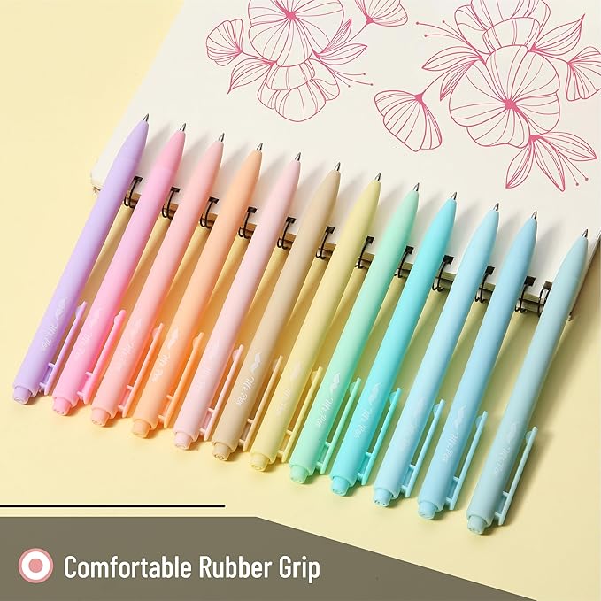 Mr. Pen- Retractable Gel Pens for Journaling, 12 Pack, Assorted Color Ink(Marshmallow Twist), Fast Dry, Colorful & Soft grip Barrels, 0.5mm Fine Point Aesthetic Pens