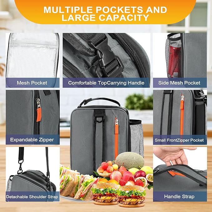 Expandable(18cans) Lunch Box Insulated Lunch bag for Men Kids Boys Teens Adult Portable Stylish Small Lunchbox With Shoulder Strap for Working Office school Picnic