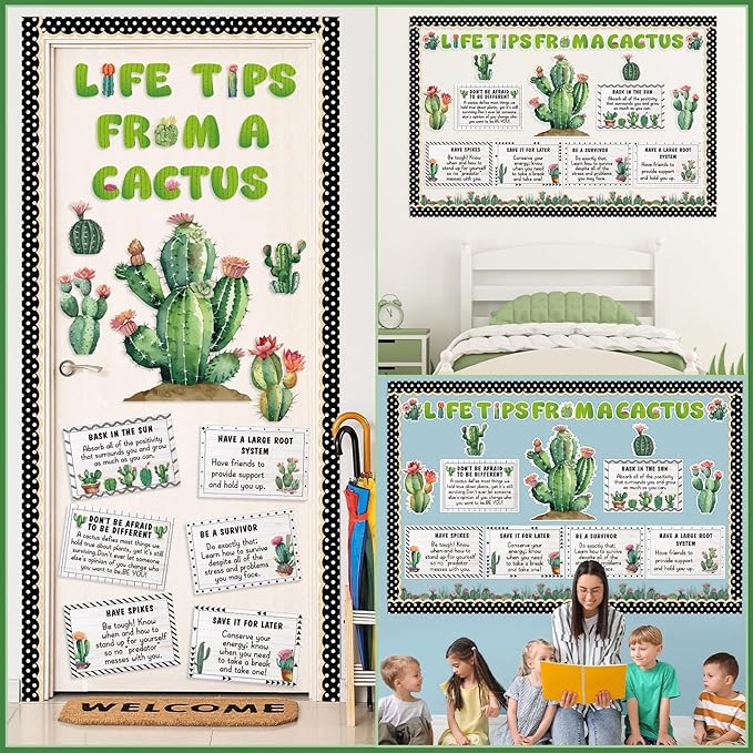 party greeting Cactus Bulletin Board Set Motivational Classroom Decorations Greenery Succulent Paper Cutouts Plant Bulletin Board Border for Back to School Wall Door Decor Class Must Have Supplies