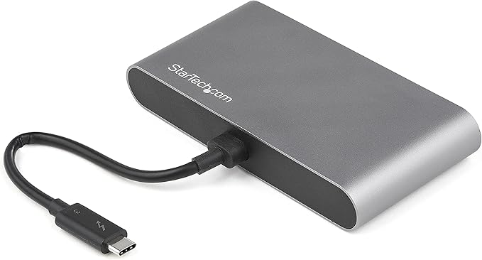 StarTech.com Dual-Monitor Thunderbolt Mini Dock, 4K 60Hz DisplayPort, Driverless Hub for Windows & Mac, Gigabit Ethernet, 1x USB-A (USB 5Gbps), 11in (28cm) Cable