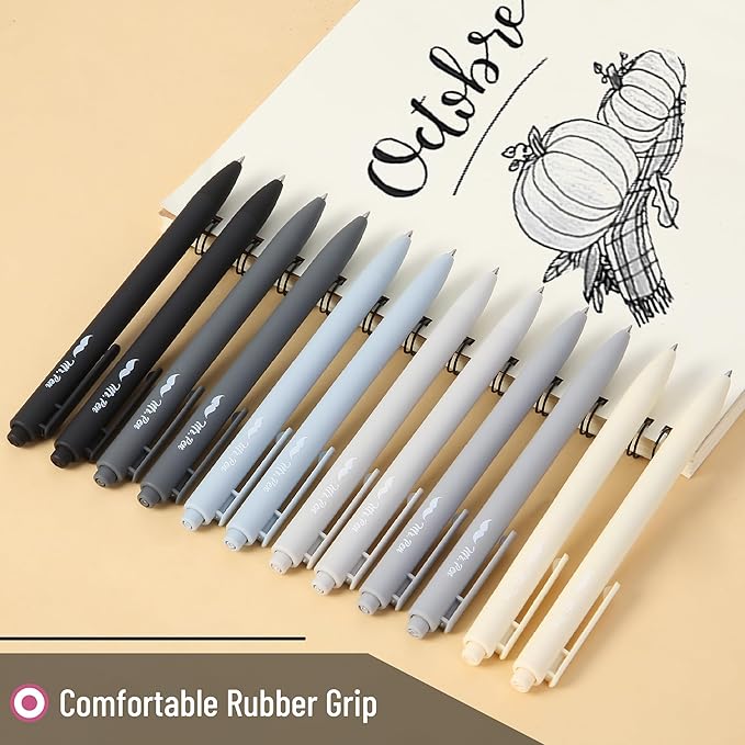 Mr. Pen- Retractable Gel Pens, 12Pack, Black Ink, Monochrome Elegance Barrel Gel Pens Fine Point 0.5mm, Gel Ink Pens Aesthetic Pens for Journaling Fine Tip Pens