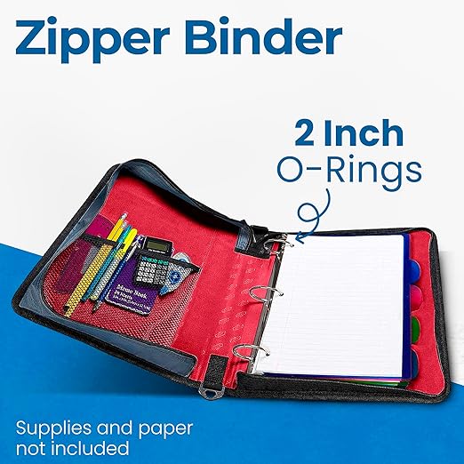 Case-it Classic Zipper Binder | 2-Inch O-Rings, 350 Sheet Capacity, Multiple Storage Pockets & Shoulder Strap | School & Office Organizer | D-251 Fire Engine Red