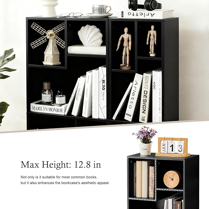 VECELO Small Bookshelf, 3 Cube Shelf, Fits Tallest Hardcovers, Horizontal Available, Modern Storage Organzier for Small Spaces, Black
