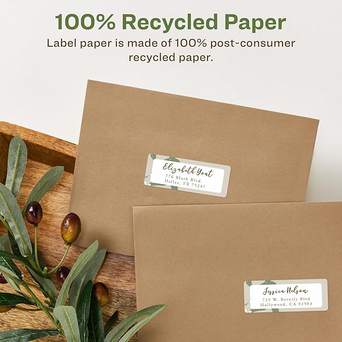 Avery EcoFriendly Recycled Address Labels, 1" x 2-5/8", White, Permanent Label Adhesive, 300 Printable Labels (48860) (Pack of 5)