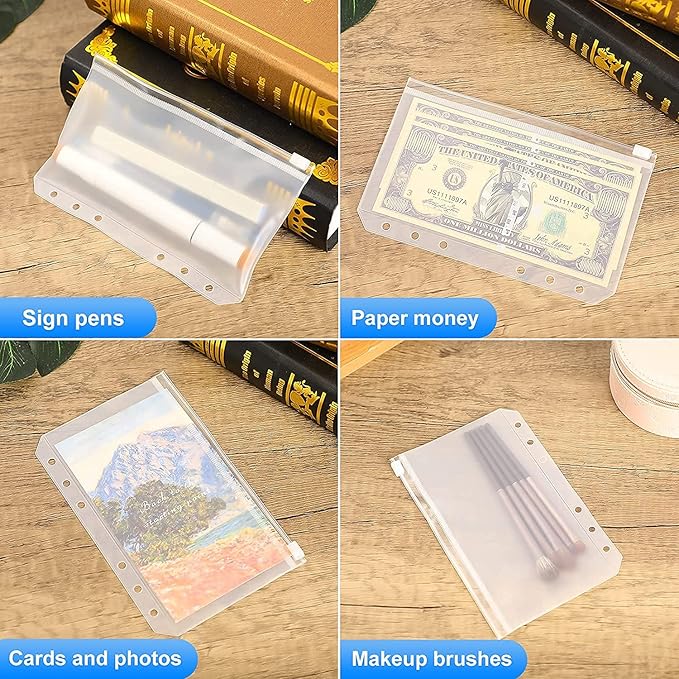 30pcs Pink Binder Pockets 6 Holes Zipper Folders PVC Card Loose Leaf Bags Cash Envelopes for Budgeting Binder