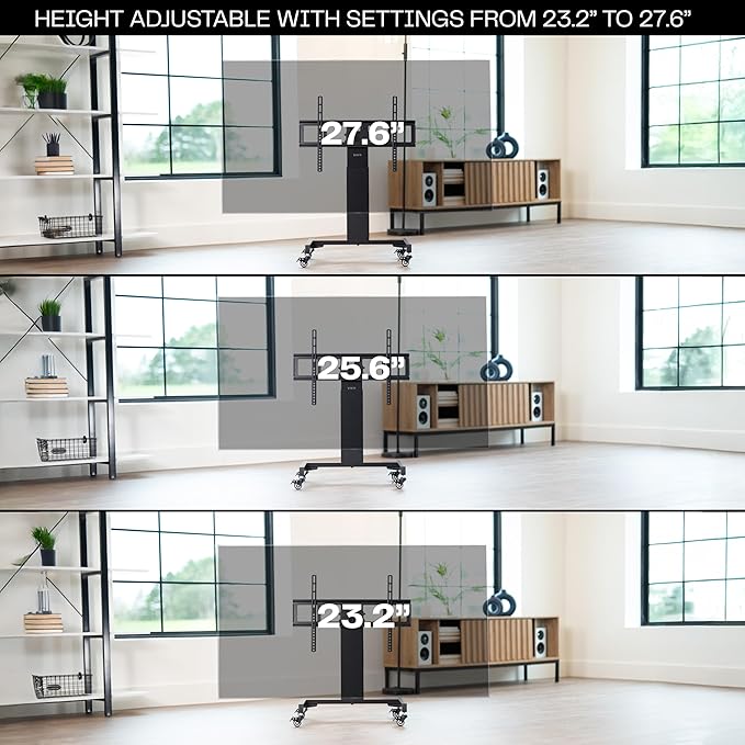 VIVO Low Height TV Cart for 32 to 75 inch Screens, Height Adjustable with Tilt, Holds up to 110 lbs, Max VESA 600x400, Black, STAND-TV02L