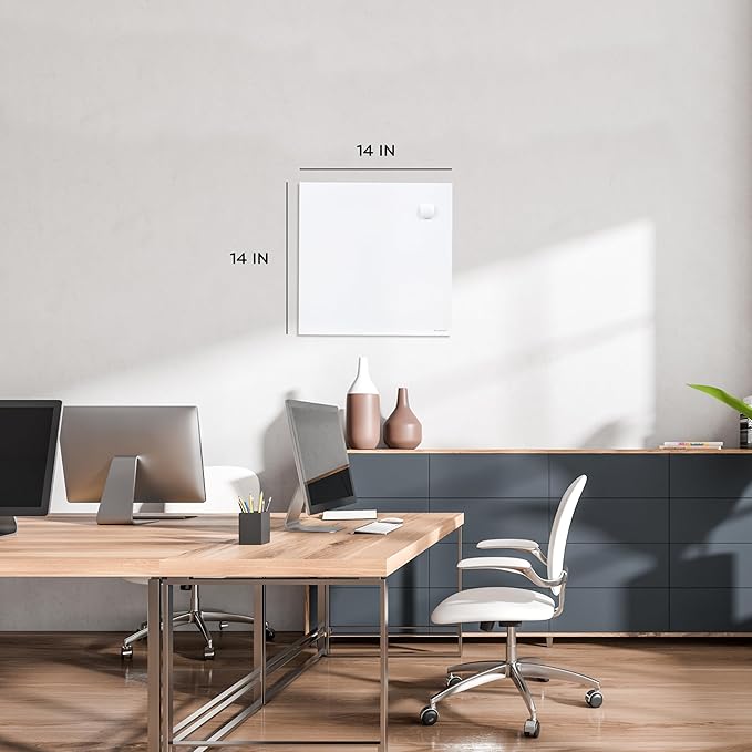 U Brands Magnetic Dry Erase Board White Board, 14" x 14", Frameless, Includes Marker and Magnet