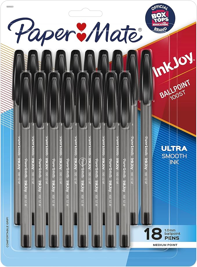 Paper Mate InkJoy 100ST Ballpoint Pens, Medium Point (1.0mm), Black, 18 Count