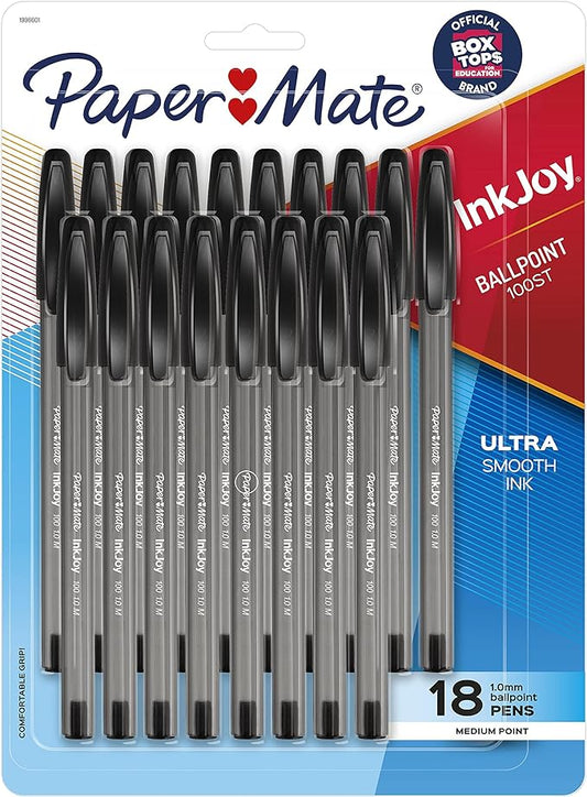 Paper Mate InkJoy 100ST Ballpoint Pens, Medium Point (1.0mm), Black, 18 Count