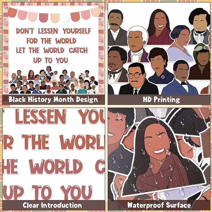 126pcs Black History Month Bulletin Board Decoration Set, Inspirational Cutout with Banner Decor, African American Chalkboard Classroom Wall Accents Ideas Kits for Holiday Party Supplies
