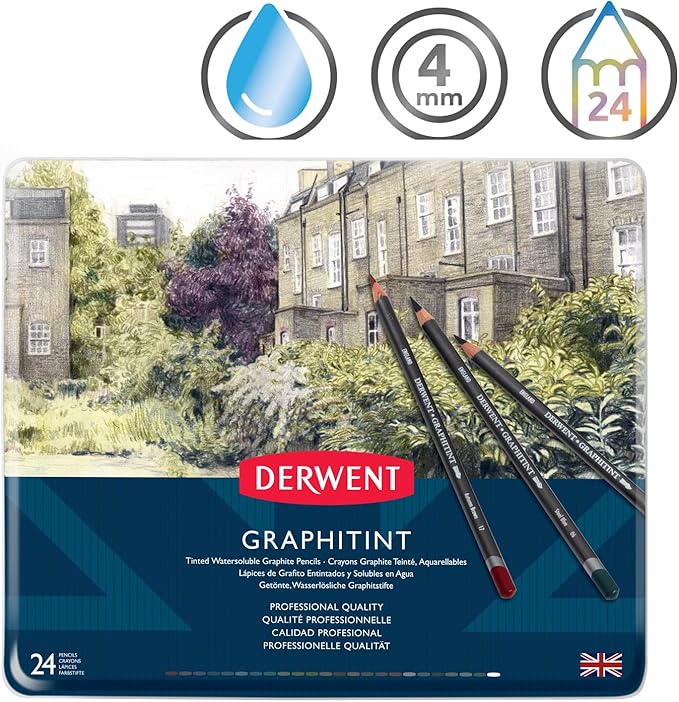 Derwent Graphitint Pencils, Metal Tin, 24 Count (0700803)