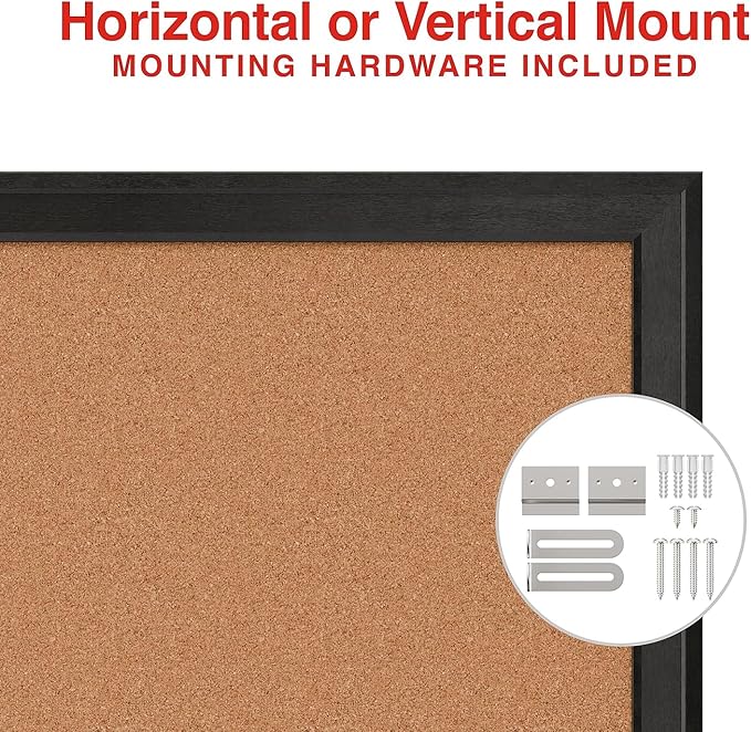 Staples Cork Bulletin Board with Black Frame, 23" x 17" Wall Mounted Bulletin Board for Home Office and School