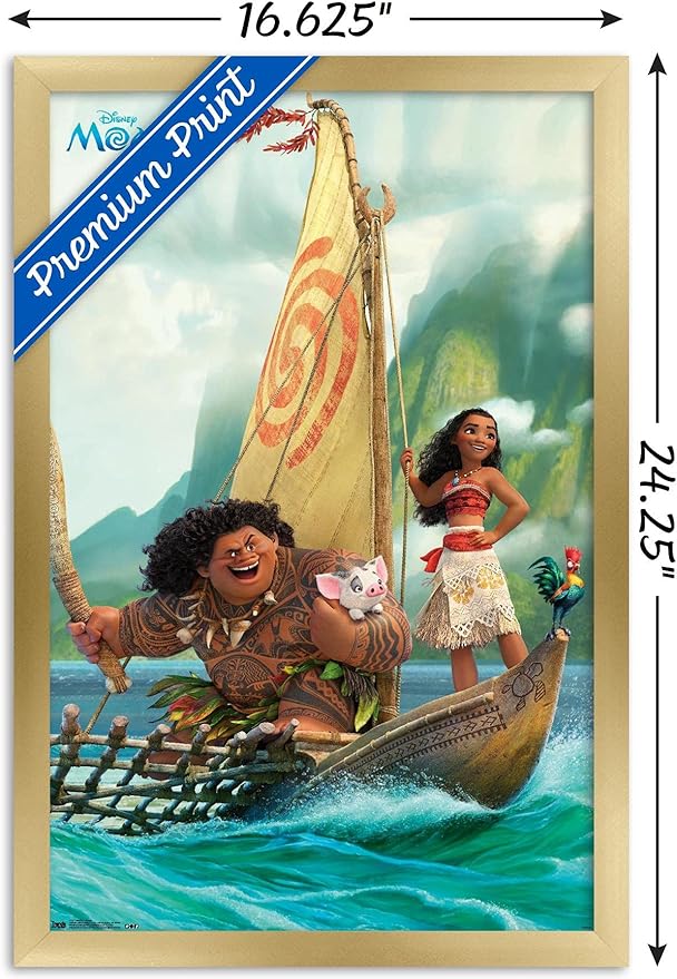 Disney Moana - Group Wall Poster, 22.4L" x 14.7W", Gold Framed Version