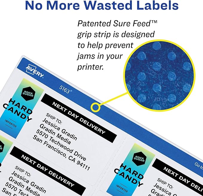 Avery Printable Shipping Labels with Sure Feed, 3-1/3" x 4", White, 600 Blank Mailing Labels for Laser Printers (5164)