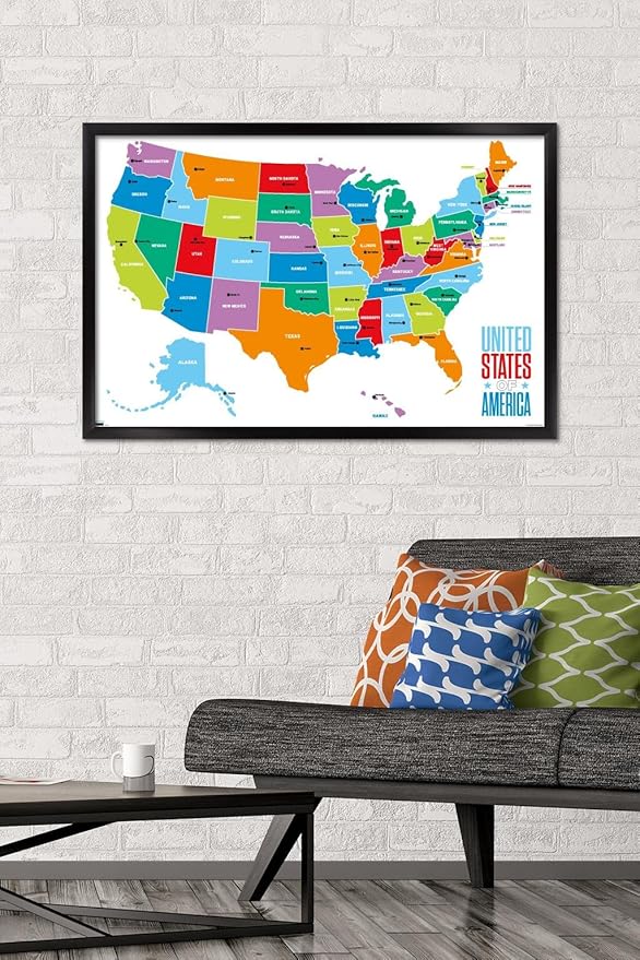 Trends International Map - United States Of America 2022 Wall Poster, 22.375" x 34", Black Framed Version