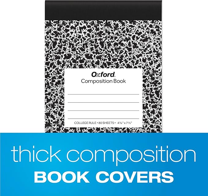 Oxford Jr. Composition Notebooks, Notebooks for School, School Supplies, Half Size, Kids Journal, 7-1/2 x 4-7/8 Inches, College Ruled Paper, 80 Sheets, Primary Marble Covers, (63774) (Pack of 24)