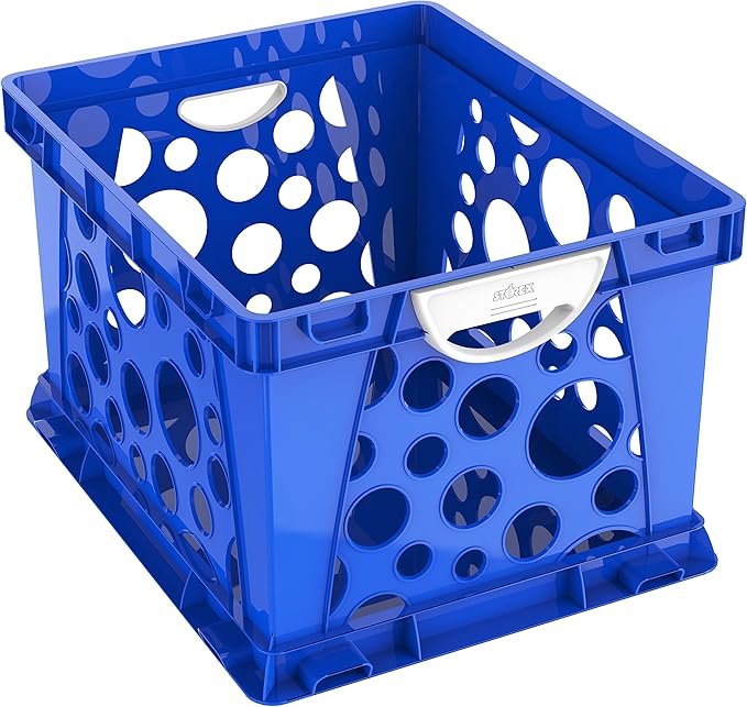 Storex Premium File Crate with Molded Handles – Letter and Legal Document and Folder Storage, Classroom Blue 3-Pack (61455U03C)
