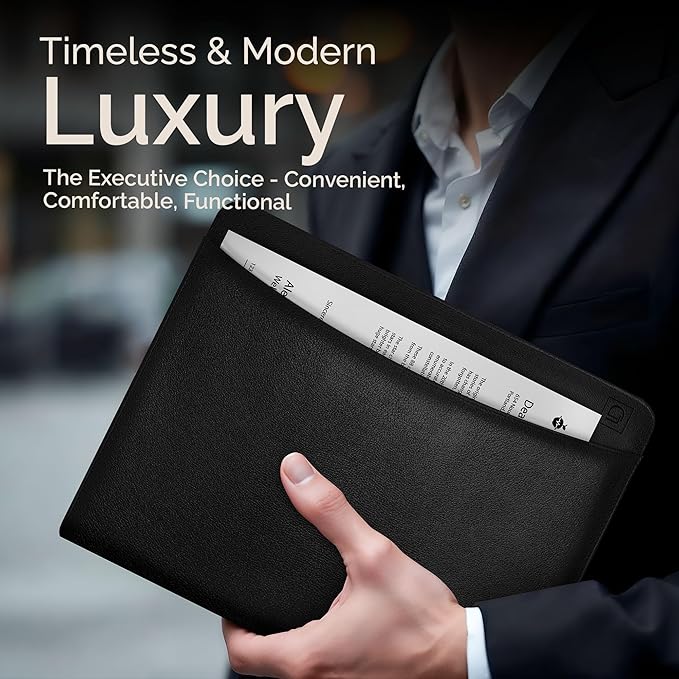 Black Zippered Leather Portfolio Binder - PU Leather Business Portfolio Organizer - Padfolio for Men & Women with US Letter Notepad, 10.5 Inch Tablet Pocket & Gift Box by Lautus Designs