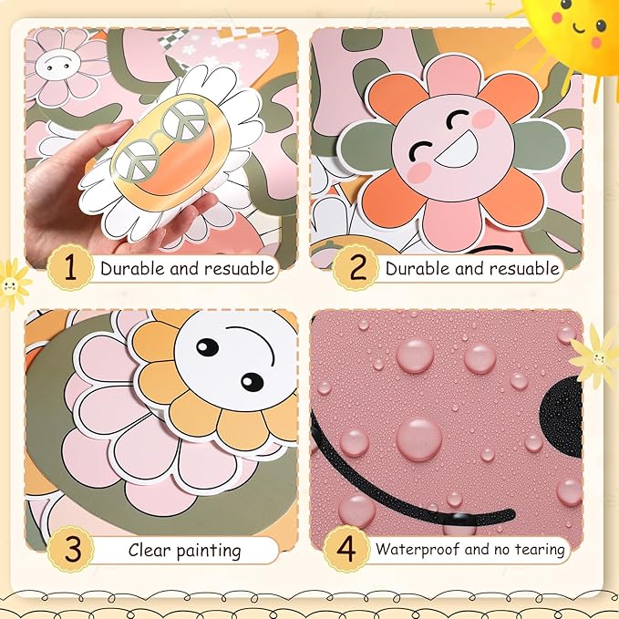 Epakh Here Comes The Sun Bulletin Board Set Sun Flowers Classroom Decorations Boho Daisy Paper Cutouts with Borders for Door Wall Back to School Party Supplies