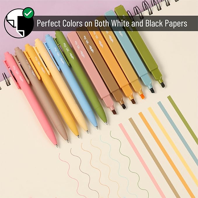 Mr. Pen- Aesthetic Highlighters and Gel Pens, 12 Pack, Bright Colors No Bleed, Colorful Ink, Cute Pens for Bibles
