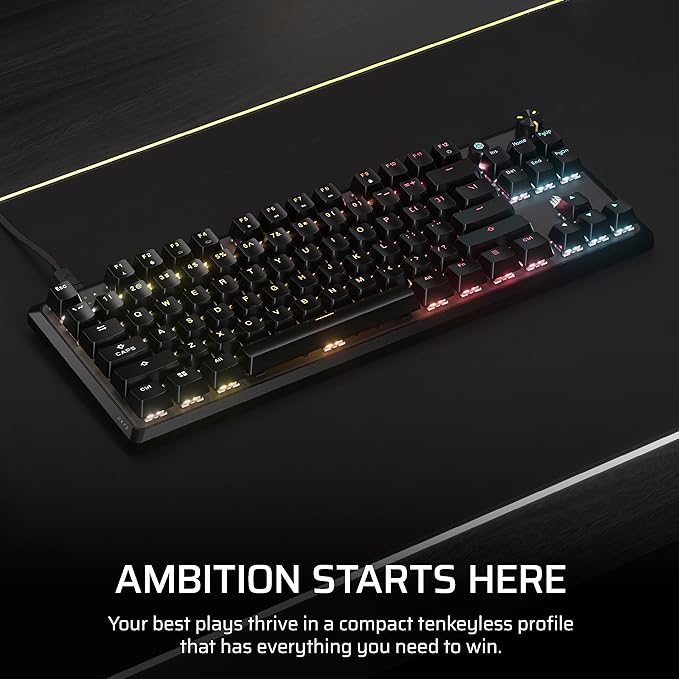 Corsair K70 CORE TKL RGB Tenkeyless Mechanical Wired Gaming Keyboard – Pre-Lubed MLX Red v2 Linear Switches, SOCD, ABS Double-Shot Keycaps, Sound Dampening, 1000Hz Polling, QWERTY NA – Black