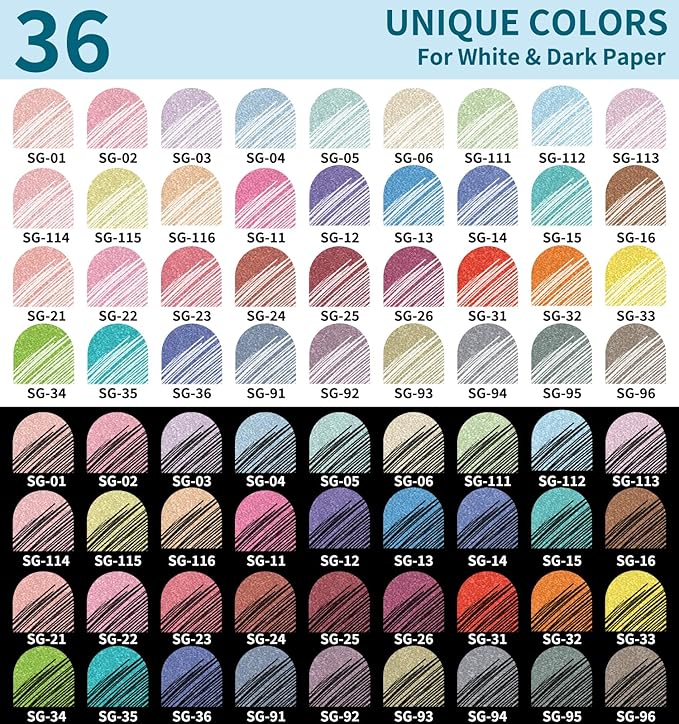 Glitter Gel Pens, 36 Pack Glitter Pens For Adults Coloring Books, 1.0mm Point Colored Pens, Large Capacity Ink Pens for Coloring, Writing, Drawing, Journaling, Note Taking, Office, Home