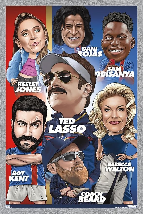 Ted Lasso - Character Grid Wall Poster, 34L" x 22.4W", Gray Framed Version