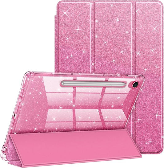 Fintie Slim Case for Samsung Galaxy Tab S10 Lite/ S10 FE/ S9 FE 5G 10.9 Inch/Tab S9 11 Inch with S Pen Holder, Glittering Sparkly Shockproof Cover with Shiny Clear Back Shell, Auto Wake/Sleep, Pink