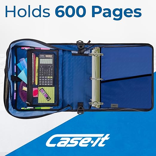 Case-it Mighty Zip Tab School Zipper Binder | 3-Inch O-Rings, 600-Sheet Capacity, 5-Subject Expanding File Folder, Multiple Pockets & Storage Organizer, Shoulder Strap | D-146 Desert Night