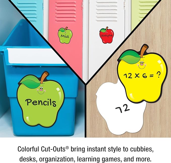 Carson Dellosa 36PC Apple Cutouts, Red, Yellow, and Green Back to School Decorations for White Board, Name Tags, Seasonal Classroom Decor and Teacher Supplies