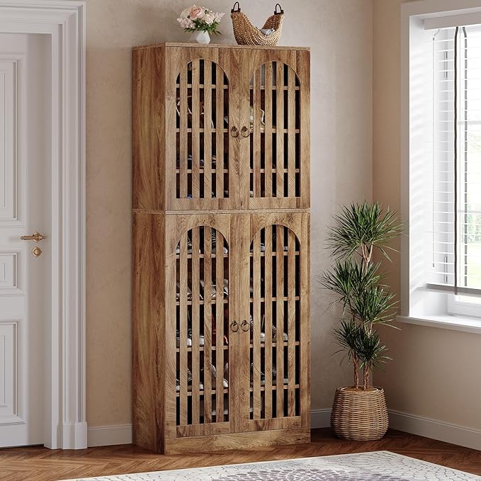 Tribesigns 70.86" Tall Shoe Storage Cabinet with Doors and Shelves, 9-Tier 27-36 Pairs Farmhouse Shoe Organizer Rack for Entryway Hallway Living Room, Closet, Brown