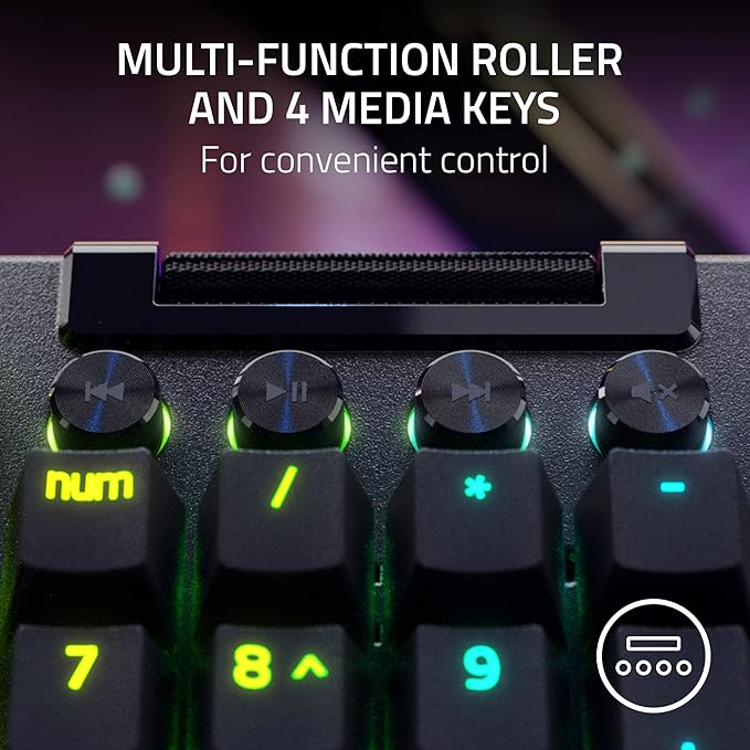 Razer BlackWidow V4 Pro Wired Mechanical Gaming Keyboard: Green Switches Tactile & Clicky - Doubleshot ABS Keycaps - Command Dial - Chroma RGB - Magnetic Wrist Rest - Snap Tap (Renewed)