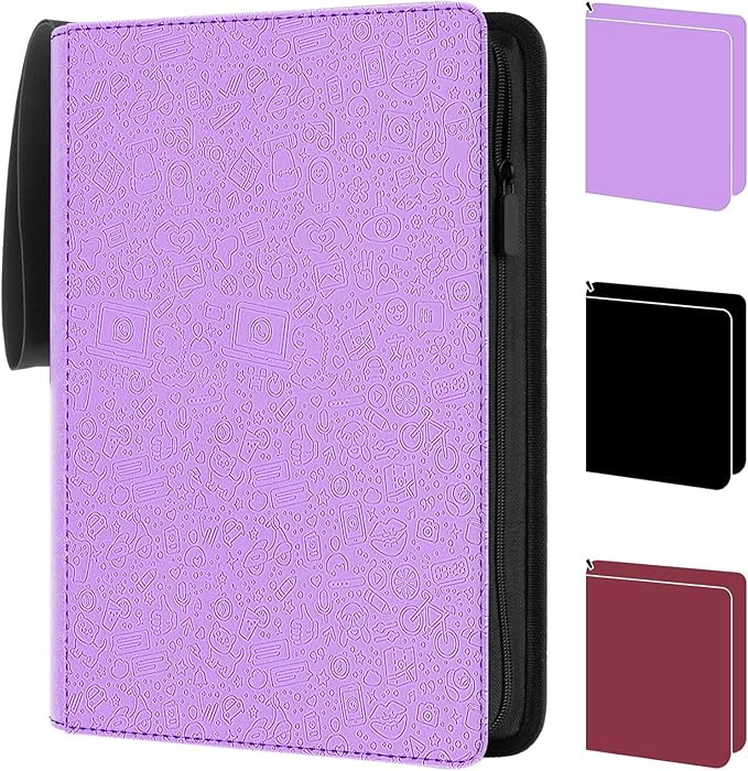 Card Binder 9 Pocket - 432 Cards, Premium Textured & Patterned PU Leather Album, 24 Page Zippered Side-Loading for Baseball, TCG, Trading & Sports Cards (Unique Textured Purple)