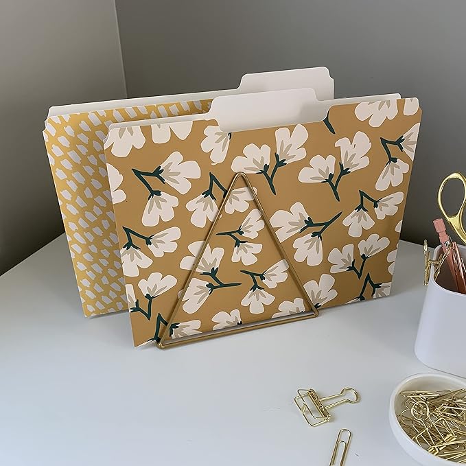 Cute File Folders, Set of 12 3-Tab Letter Size Decorative File Folders Boho Manilla 8.5 x 11 – Pretty Designer Home Office School Supplies (Blossom)